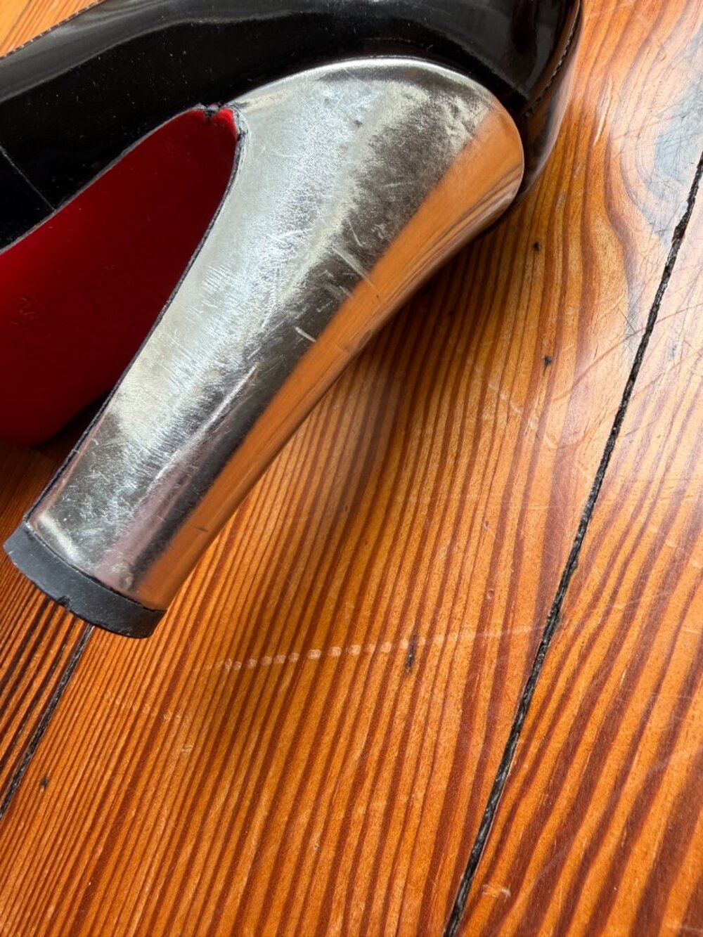Vintage Rare Christian Louboutin Black Patent Leather Block Silver Heels - Picture 9 of 16